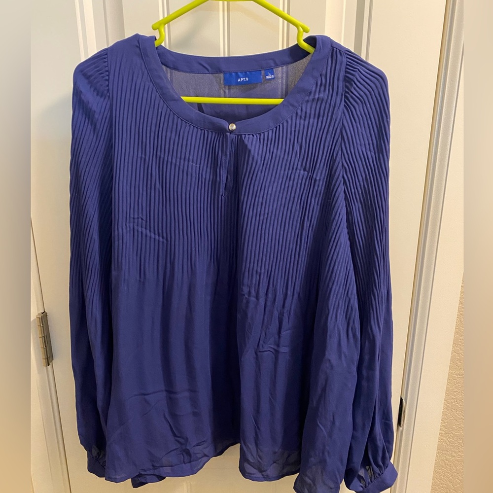 APT 9 Large Blouse L Top Purple Long Sleeve Lg Shirt